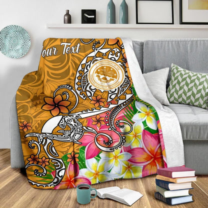 FSM Custom Personalised Premium Blanket - Turtle Plumeria (Gold)-Myprintsy