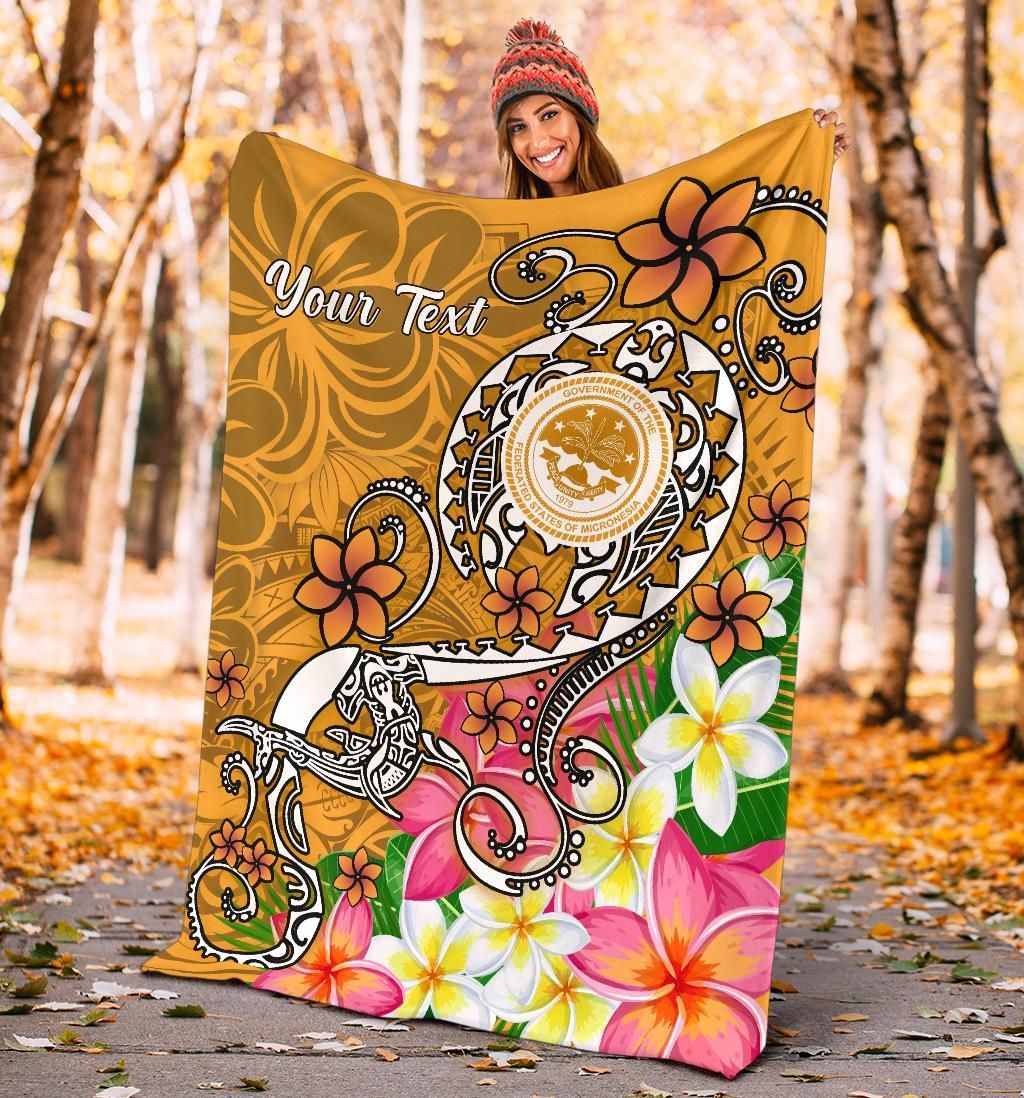 FSM Custom Personalised Premium Blanket - Turtle Plumeria (Gold)-Myprintsy
