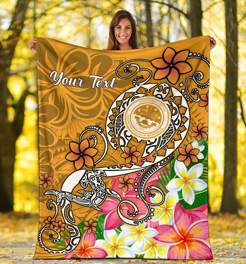 FSM Custom Personalised Premium Blanket - Turtle Plumeria (Gold)-Myprintsy