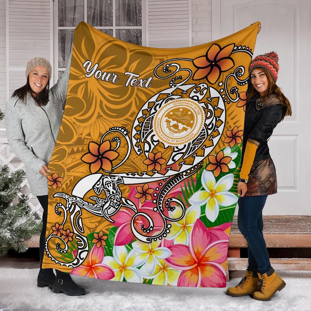 FSM Custom Personalised Premium Blanket - Turtle Plumeria (Gold)-Myprintsy