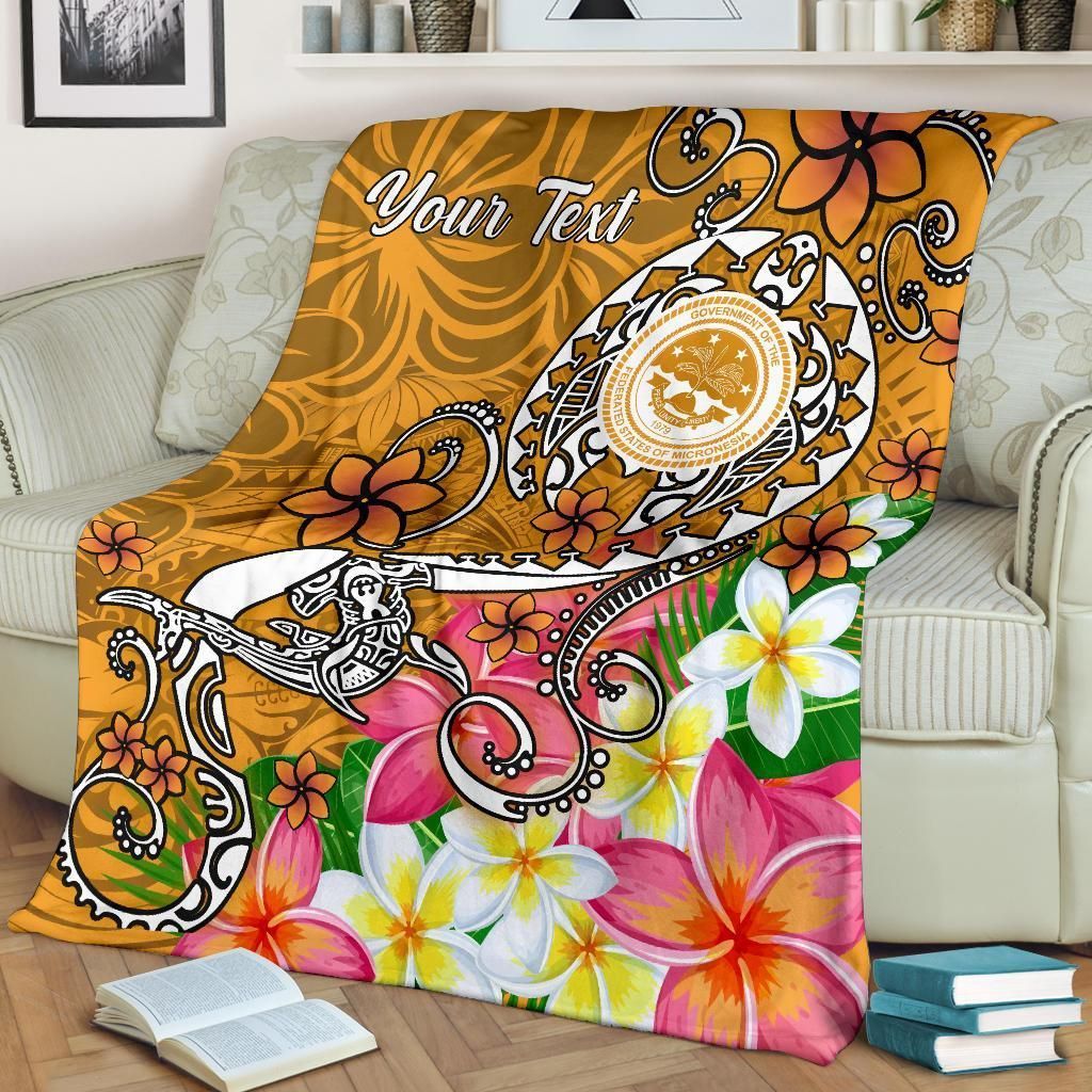 FSM Custom Personalised Premium Blanket - Turtle Plumeria (Gold)-Myprintsy