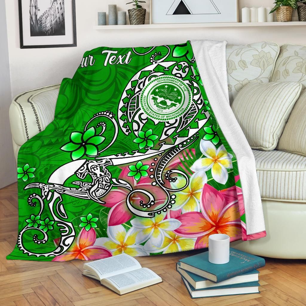 FSM Custom Personalised Premium Blanket - Turtle Plumeria (Green)-Myprintsy