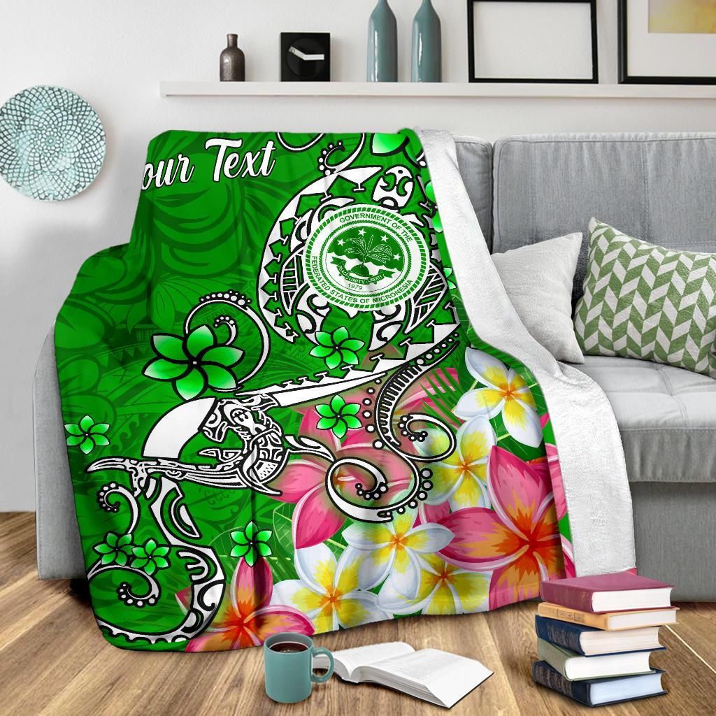 FSM Custom Personalised Premium Blanket - Turtle Plumeria (Green)-Myprintsy