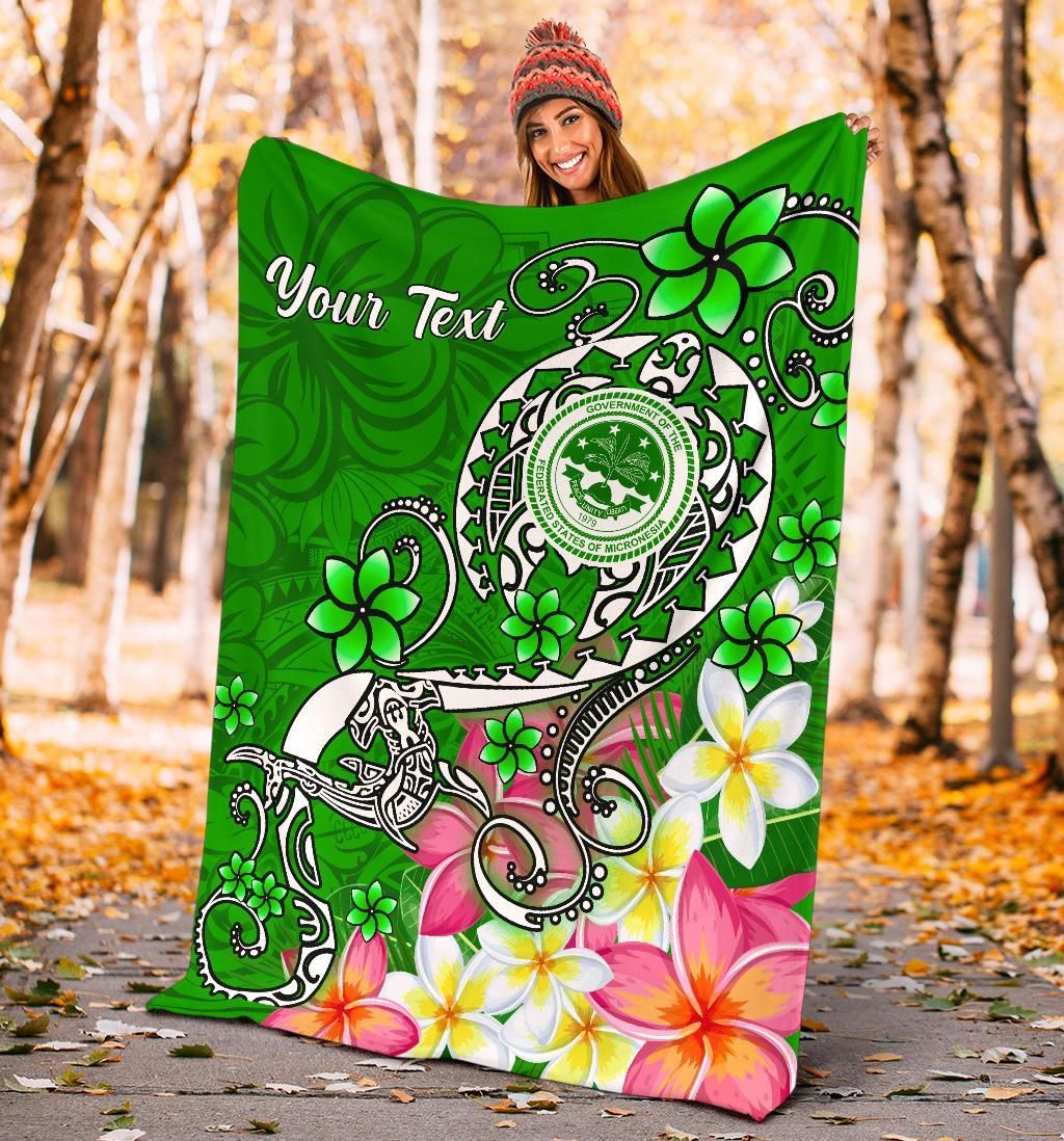 FSM Custom Personalised Premium Blanket - Turtle Plumeria (Green)-Myprintsy