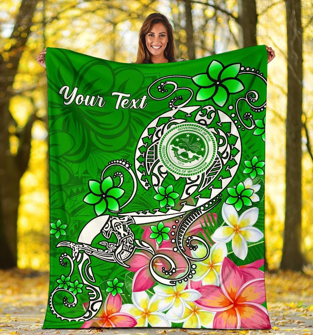 FSM Custom Personalised Premium Blanket - Turtle Plumeria (Green)-Myprintsy