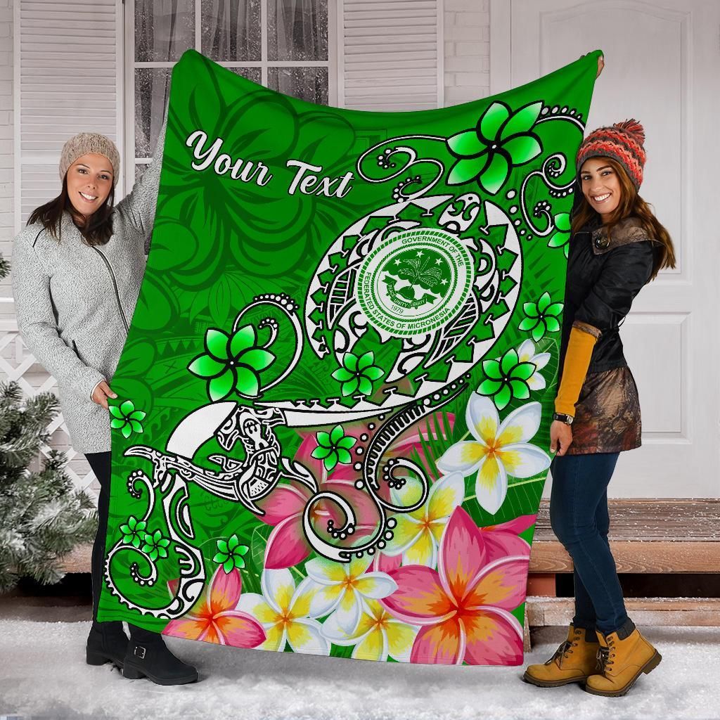 FSM Custom Personalised Premium Blanket - Turtle Plumeria (Green)-Myprintsy