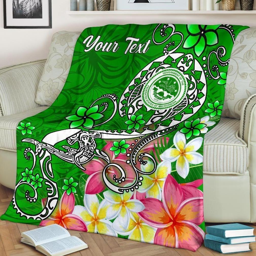 FSM Custom Personalised Premium Blanket - Turtle Plumeria (Green)-Myprintsy