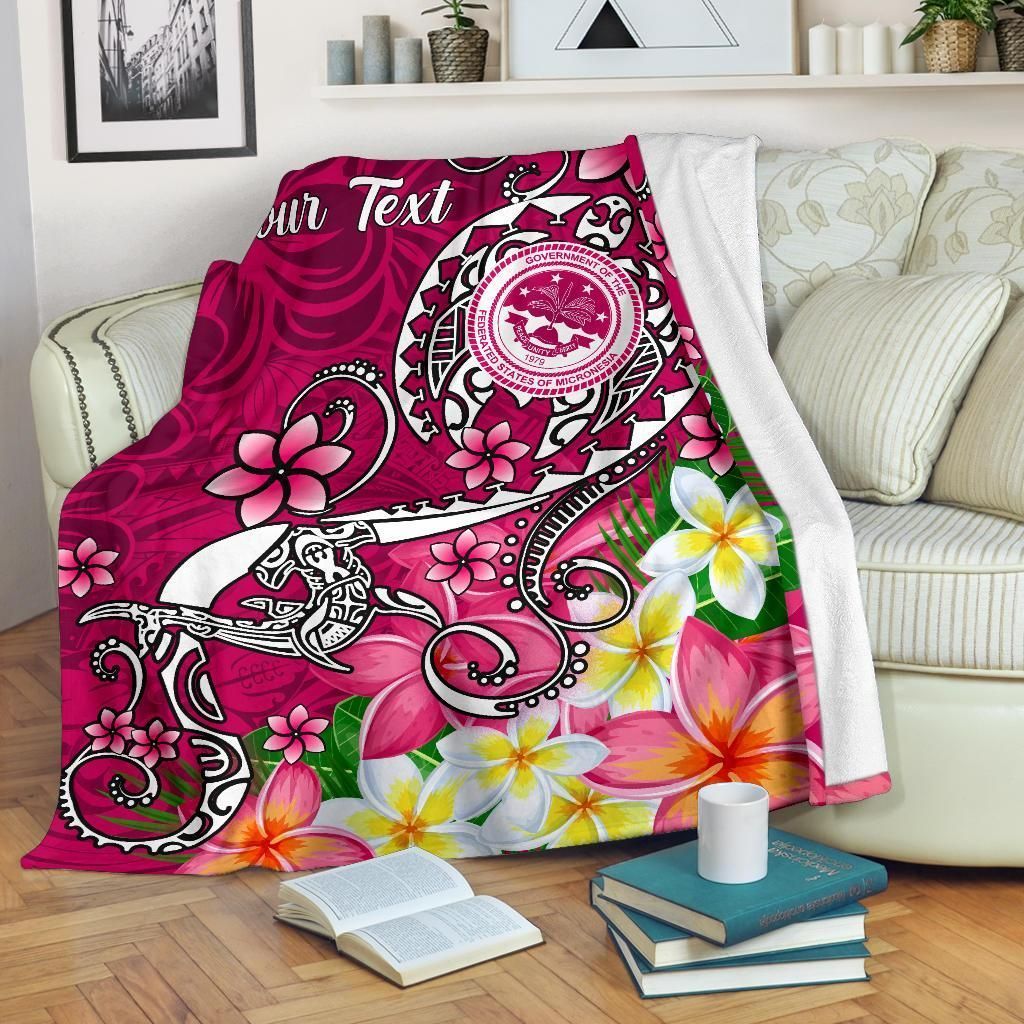 FSM Custom Personalised Premium Blanket - Turtle Plumeria (Pink)-Myprintsy