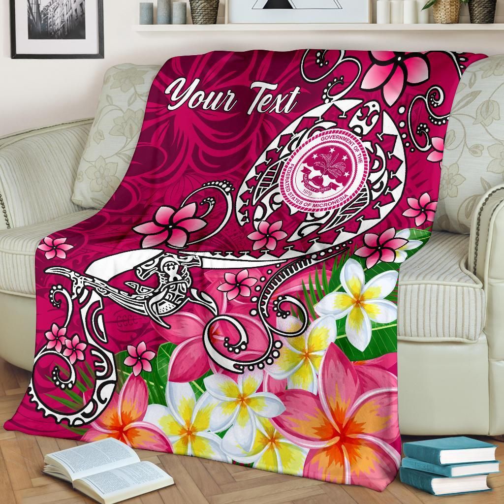 FSM Custom Personalised Premium Blanket - Turtle Plumeria (Pink)-Myprintsy