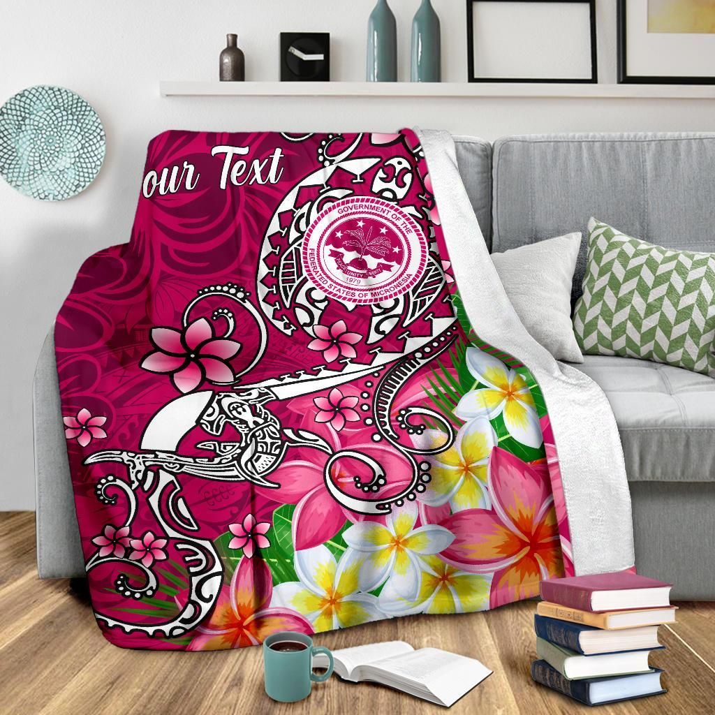 FSM Custom Personalised Premium Blanket - Turtle Plumeria (Pink)-Myprintsy