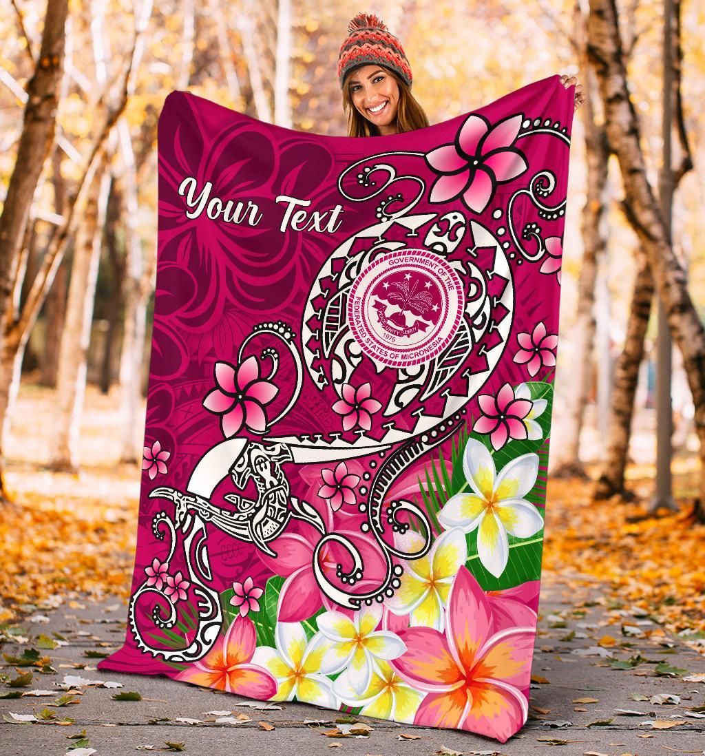 FSM Custom Personalised Premium Blanket - Turtle Plumeria (Pink)-Myprintsy