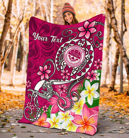 FSM Custom Personalised Premium Blanket - Turtle Plumeria (Pink)-Myprintsy