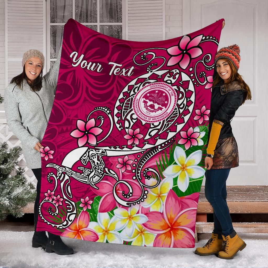 FSM Custom Personalised Premium Blanket - Turtle Plumeria (Pink)-Myprintsy
