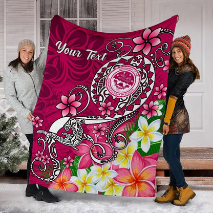 FSM Custom Personalised Premium Blanket - Turtle Plumeria (Pink)-Myprintsy