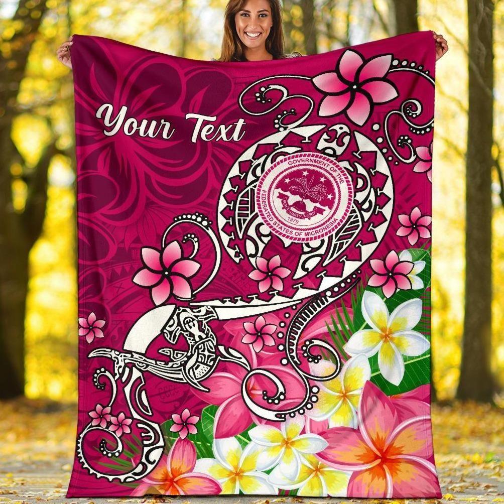 FSM Custom Personalised Premium Blanket - Turtle Plumeria (Pink)-Myprintsy
