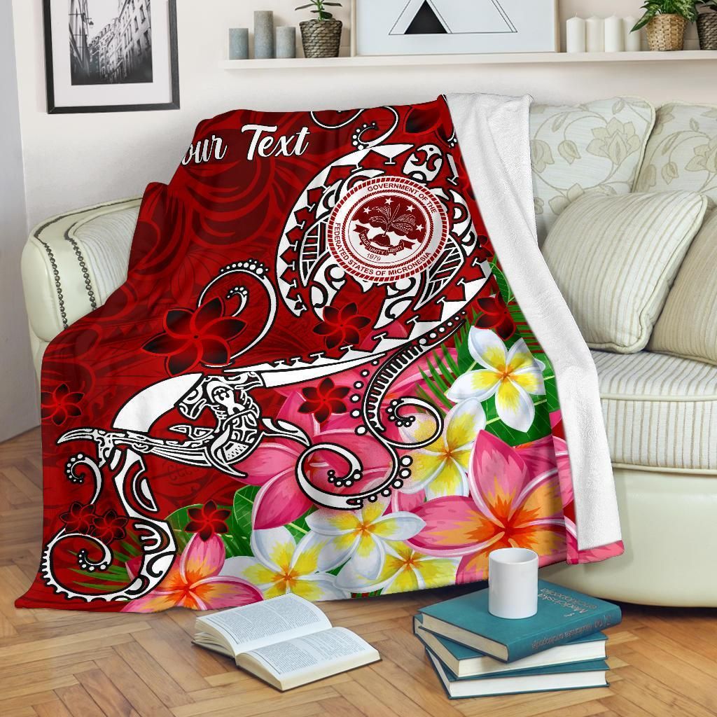 FSM Custom Personalised Premium Blanket - Turtle Plumeria (Red)-Myprintsy