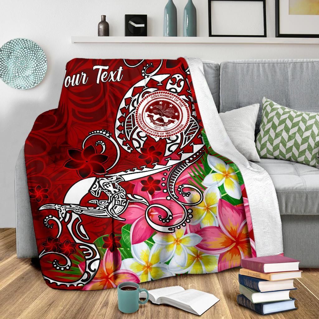 FSM Custom Personalised Premium Blanket - Turtle Plumeria (Red)-Myprintsy