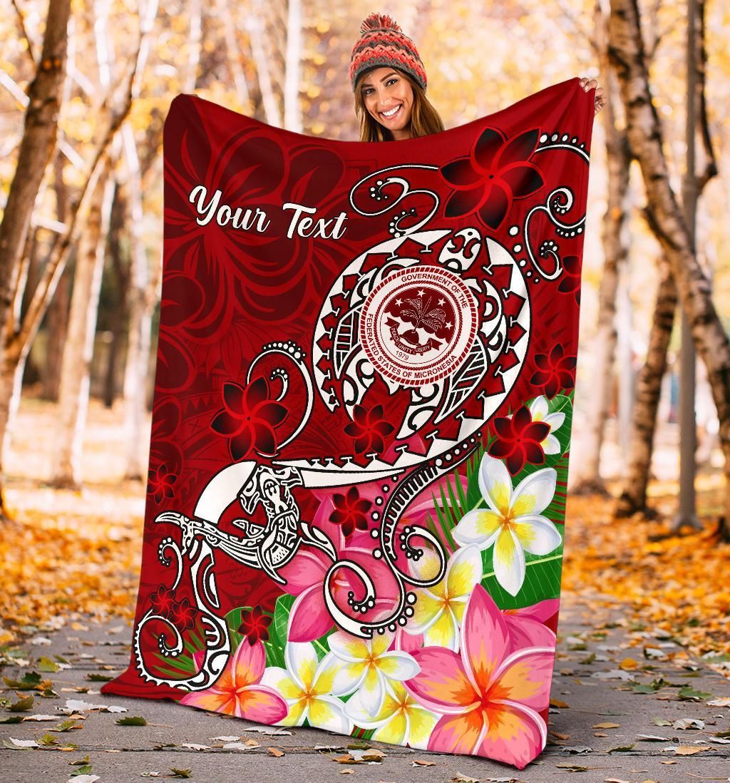 FSM Custom Personalised Premium Blanket - Turtle Plumeria (Red)-Myprintsy