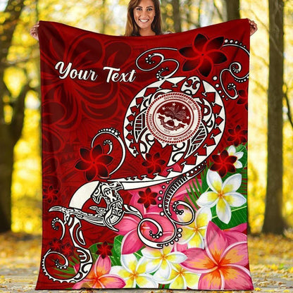 FSM Custom Personalised Premium Blanket - Turtle Plumeria (Red)-Myprintsy
