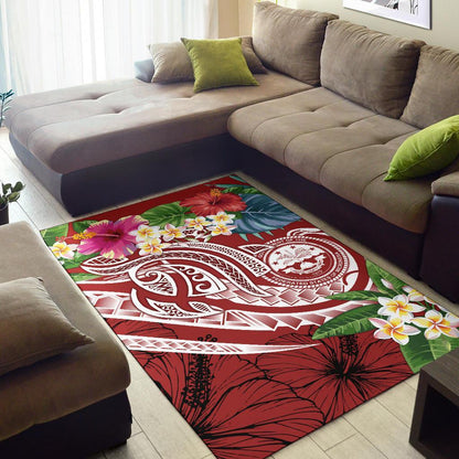 FSM Polynesian Area Rug - Summer Plumeria (Red)-Myprintsy