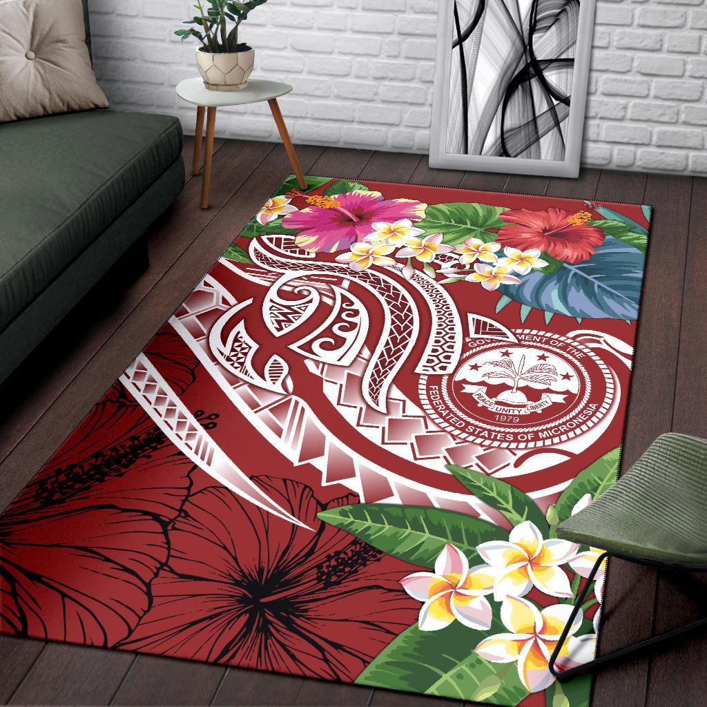 FSM Polynesian Area Rug - Summer Plumeria (Red)-Myprintsy
