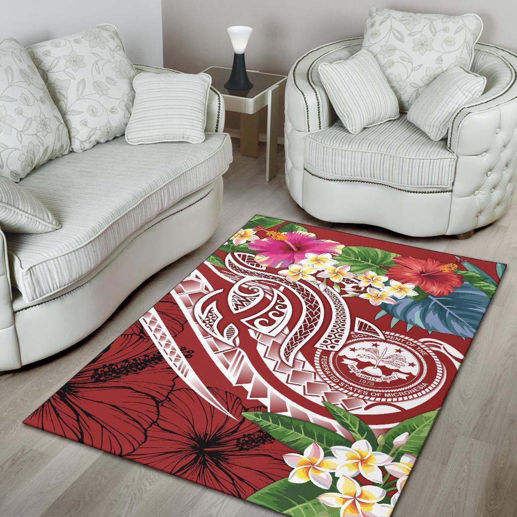 FSM Polynesian Area Rug - Summer Plumeria (Red)-Myprintsy