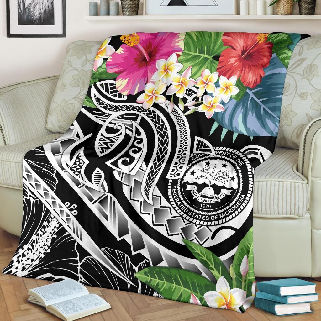 FSM Polynesian Premium Blanket - Summer Plumeria (Black)-Myprintsy