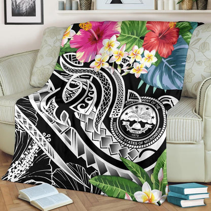 FSM Polynesian Premium Blanket - Summer Plumeria (Black)-Myprintsy