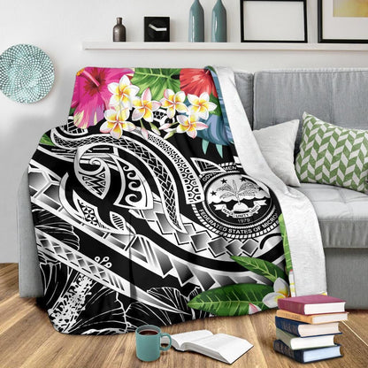 FSM Polynesian Premium Blanket - Summer Plumeria (Black)-Myprintsy