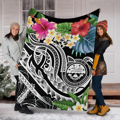 FSM Polynesian Premium Blanket - Summer Plumeria (Black)-Myprintsy