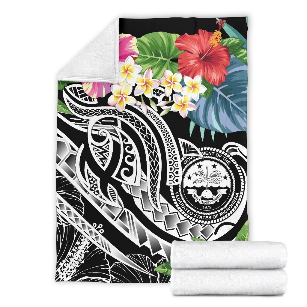 FSM Polynesian Premium Blanket - Summer Plumeria (Black)-Myprintsy
