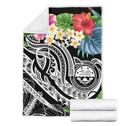 FSM Polynesian Premium Blanket - Summer Plumeria (Black)-Myprintsy