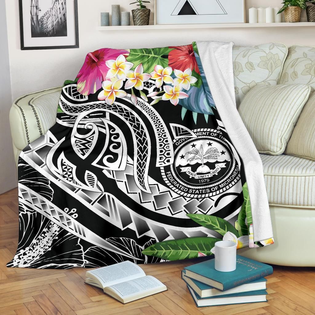 FSM Polynesian Premium Blanket - Summer Plumeria (Black)-Myprintsy