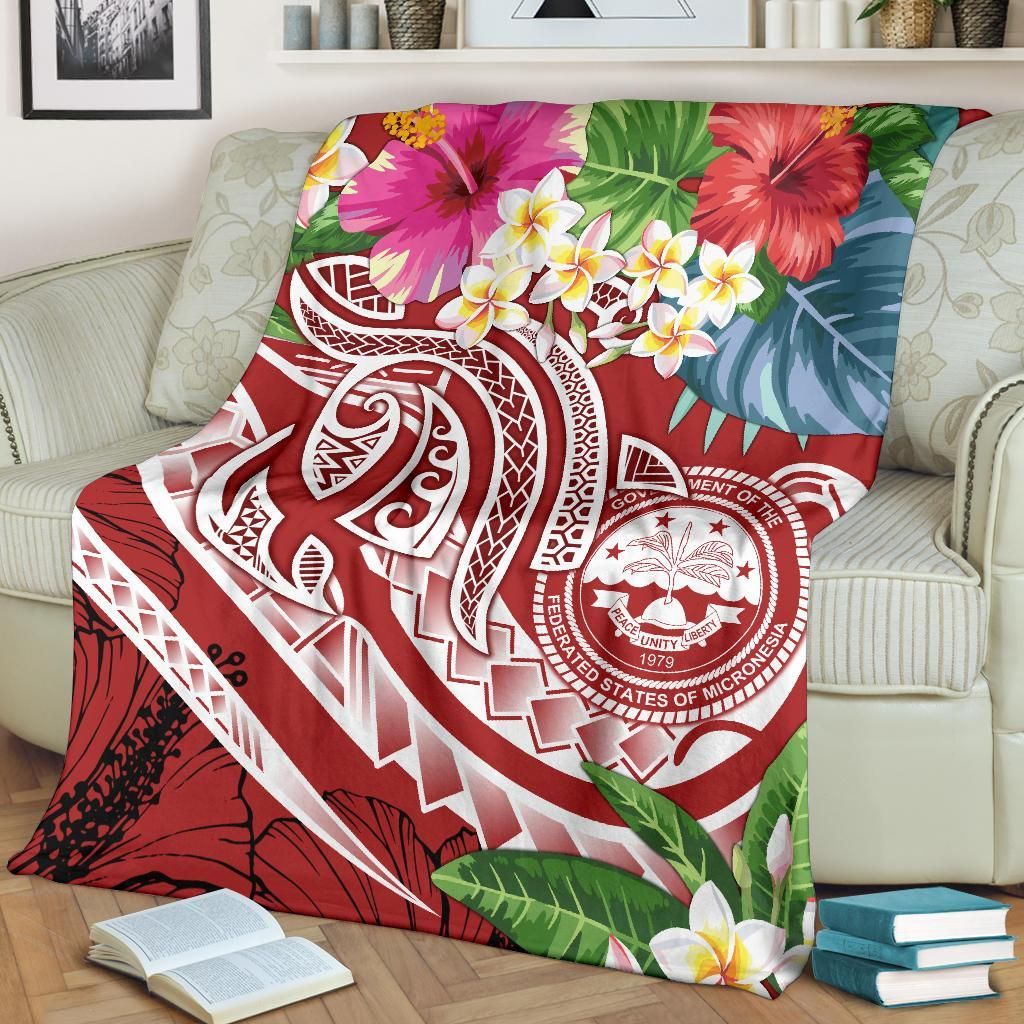 FSM Polynesian Premium Blanket - Summer Plumeria (Red)-Myprintsy