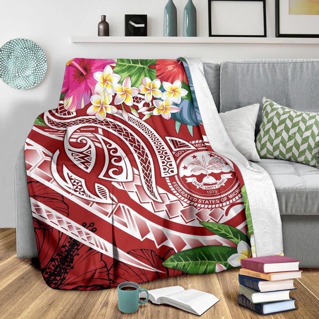 FSM Polynesian Premium Blanket - Summer Plumeria (Red)-Myprintsy