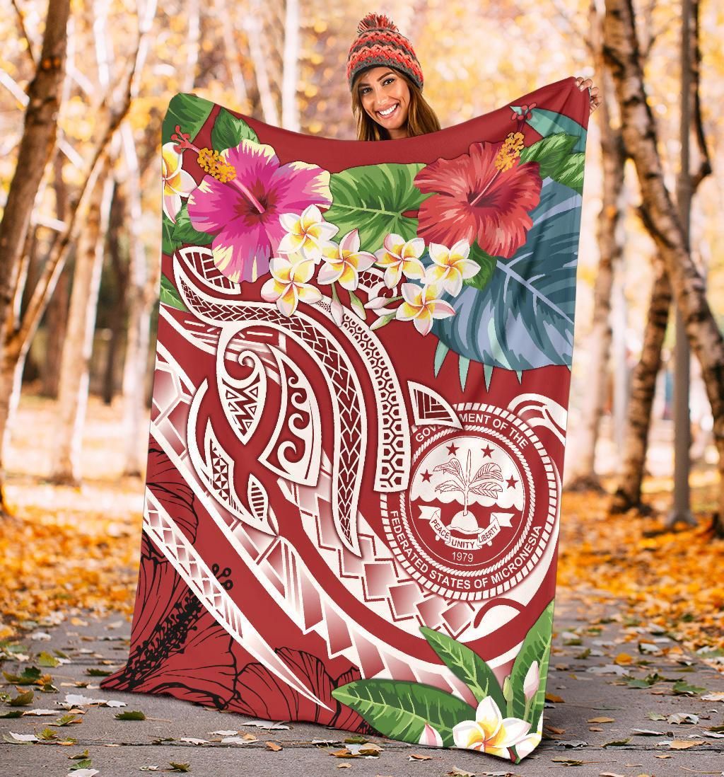 FSM Polynesian Premium Blanket - Summer Plumeria (Red)-Myprintsy