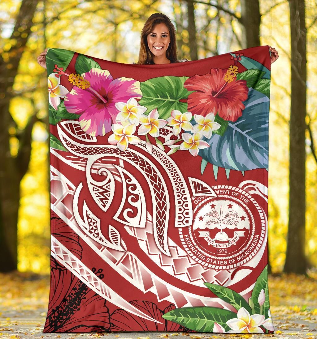 FSM Polynesian Premium Blanket - Summer Plumeria (Red)-Myprintsy
