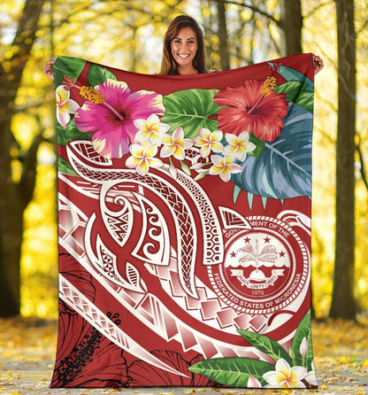 FSM Polynesian Premium Blanket - Summer Plumeria (Red)-Myprintsy