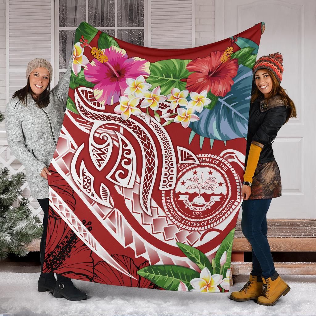 FSM Polynesian Premium Blanket - Summer Plumeria (Red)-Myprintsy
