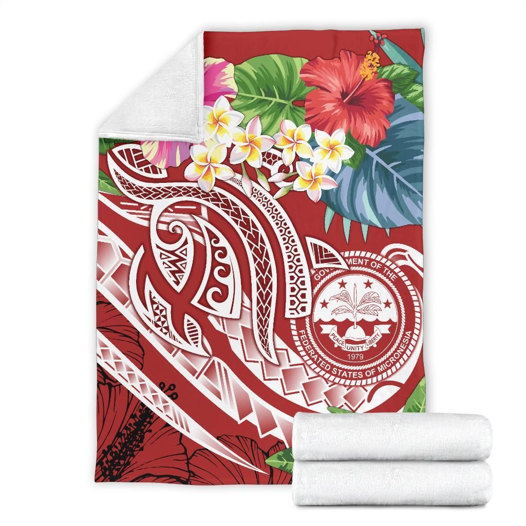 FSM Polynesian Premium Blanket - Summer Plumeria (Red)-Myprintsy