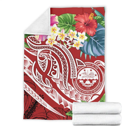 FSM Polynesian Premium Blanket - Summer Plumeria (Red)-Myprintsy