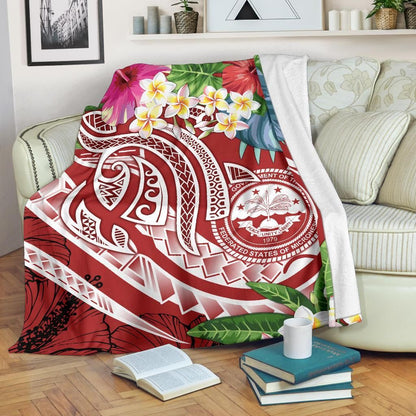 FSM Polynesian Premium Blanket - Summer Plumeria (Red)-Myprintsy