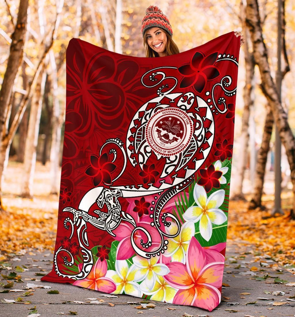 FSM Premium Blanket - Turtle Plumeria (Red)-Myprintsy