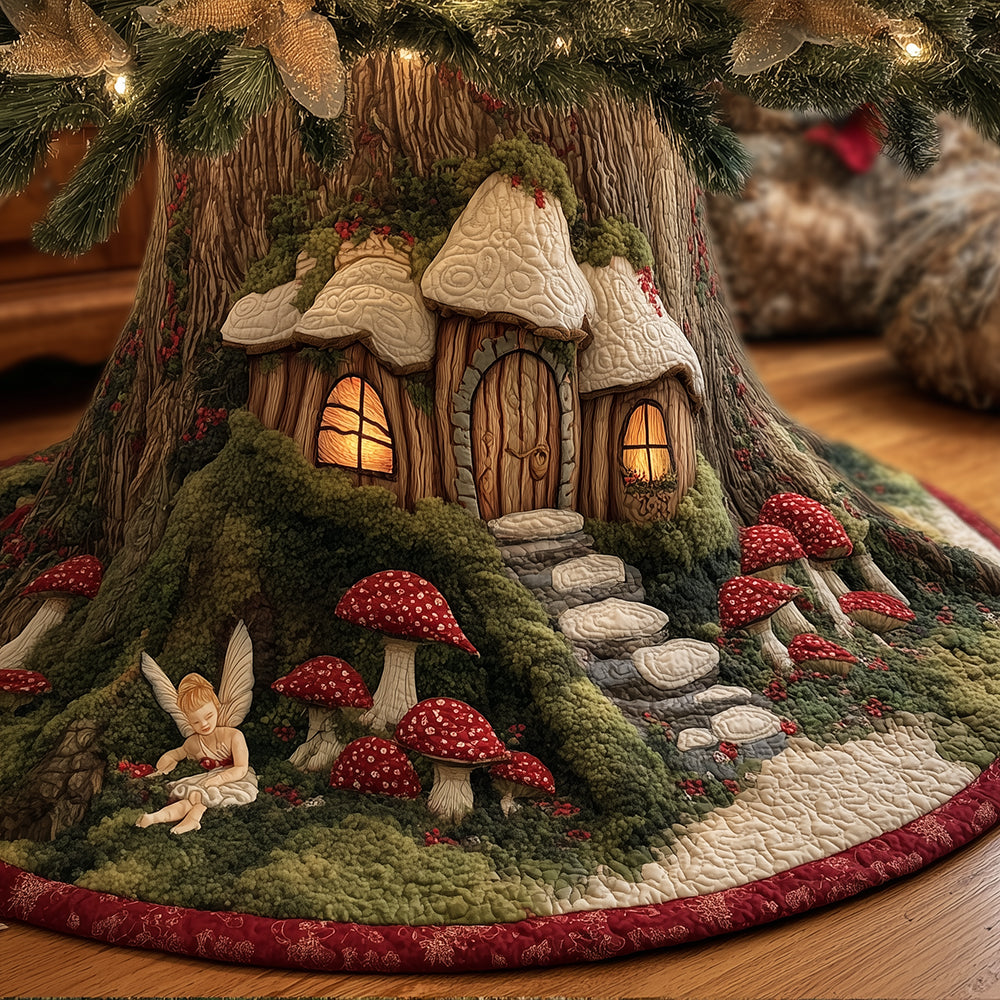 Fairy Mushroom Forest Christmas Quilted Tree Skirt-Myprintsy