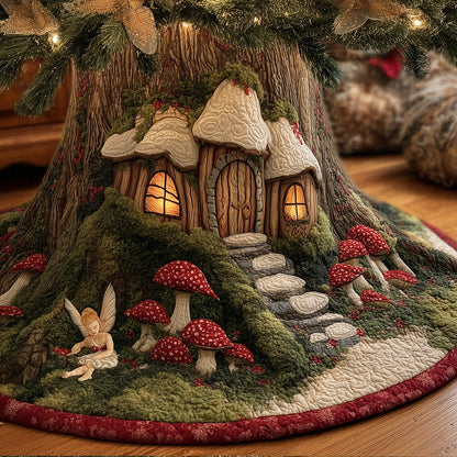 Fairy Mushroom Forest Christmas Quilted Tree Skirt-Myprintsy