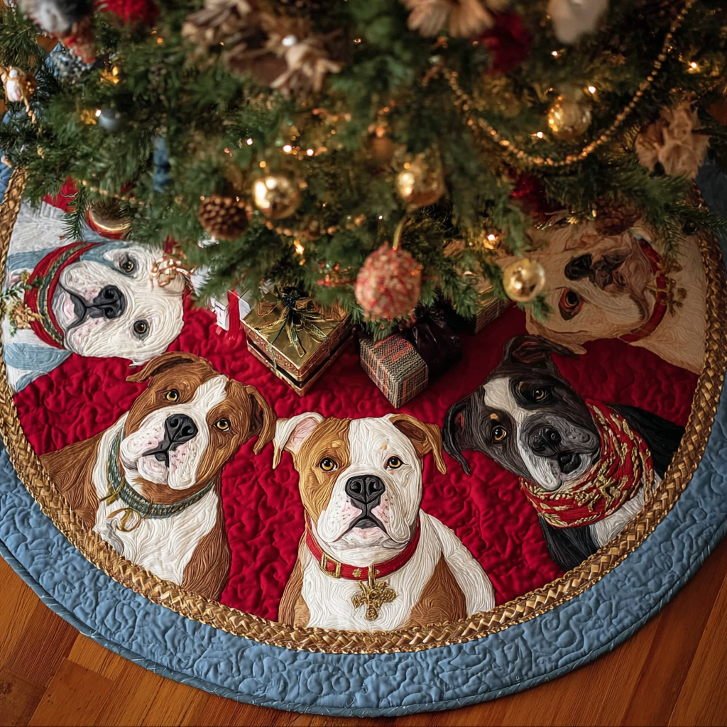 Faithful Pitbull Christmas Quilted Tree Skirt-Myprintsy