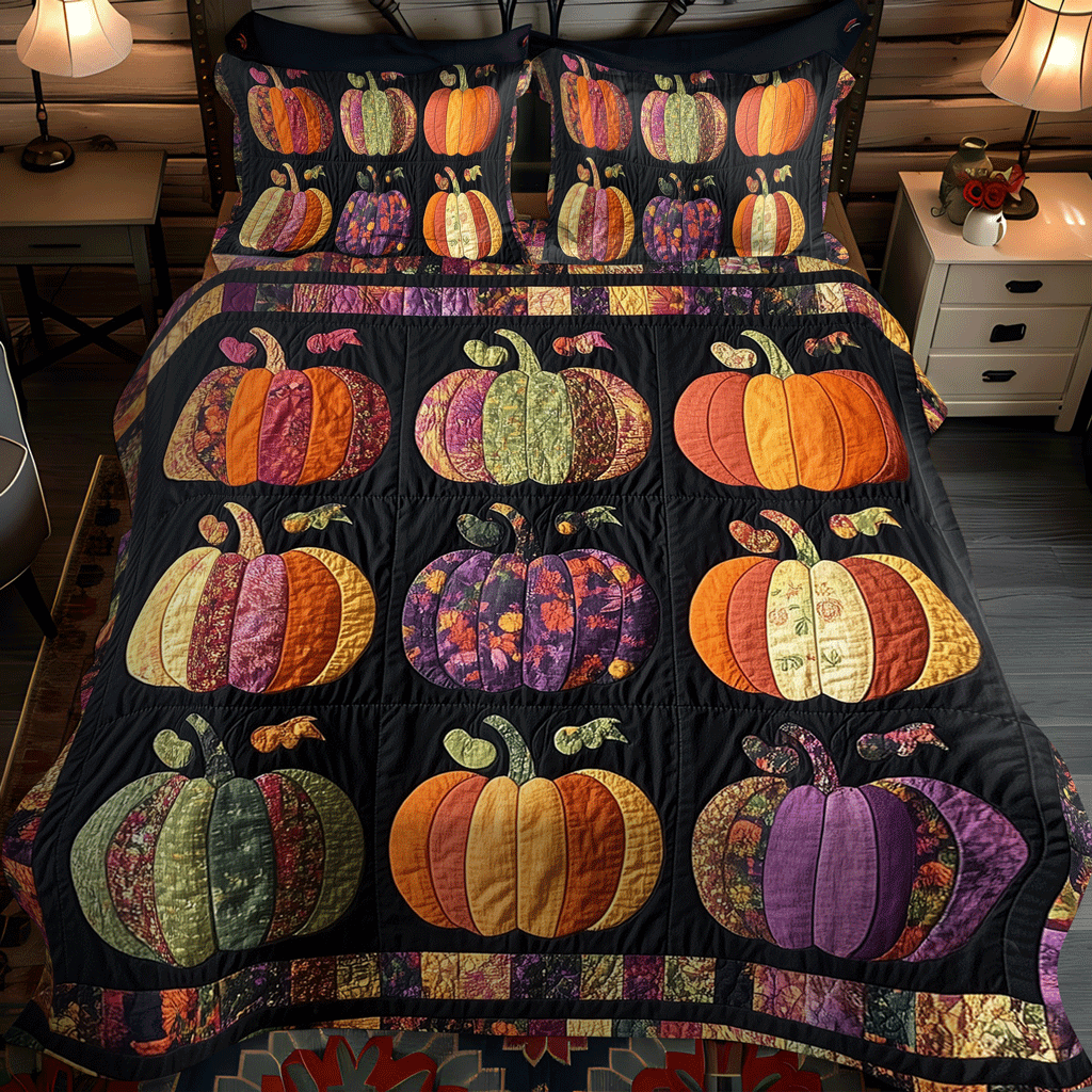 Fall Pumpkin -Piece Quilted Bedding Set VTQ-Myprintsy
