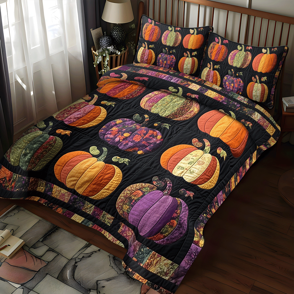 Fall Pumpkin -Piece Quilted Bedding Set VTQ-Myprintsy