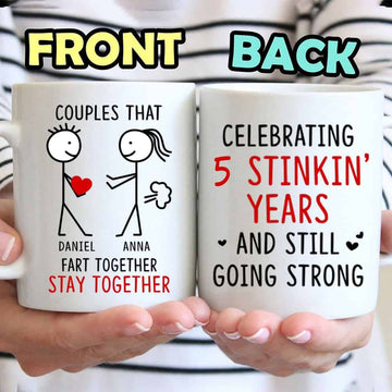 Fart Together Stay Together Celebrating 5 Stinkin' Year Mug - Personalized Ceramic Mug-Myprintsy