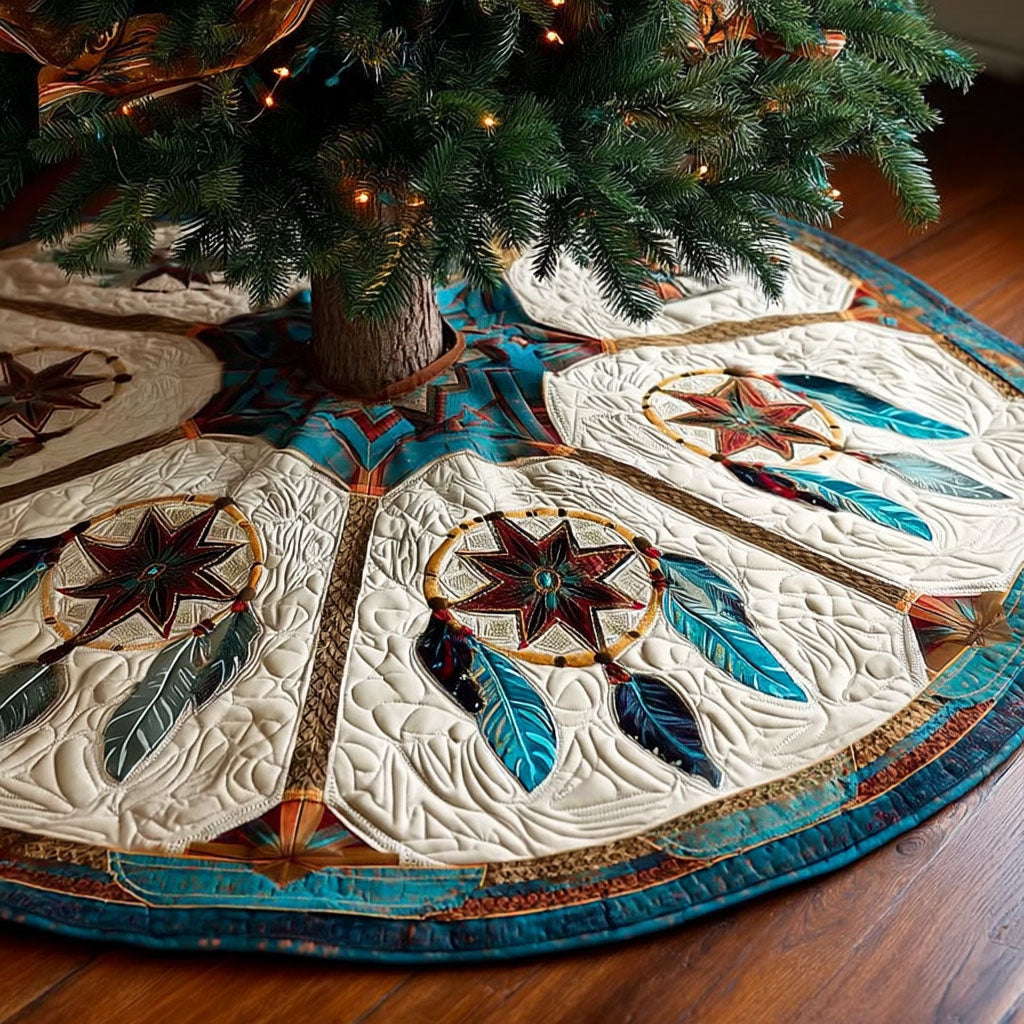 Feather Compass Christmas Quilted Tree Skirt-Myprintsy